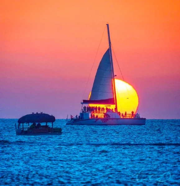 Golden sunset viewed from a Key West catamaran